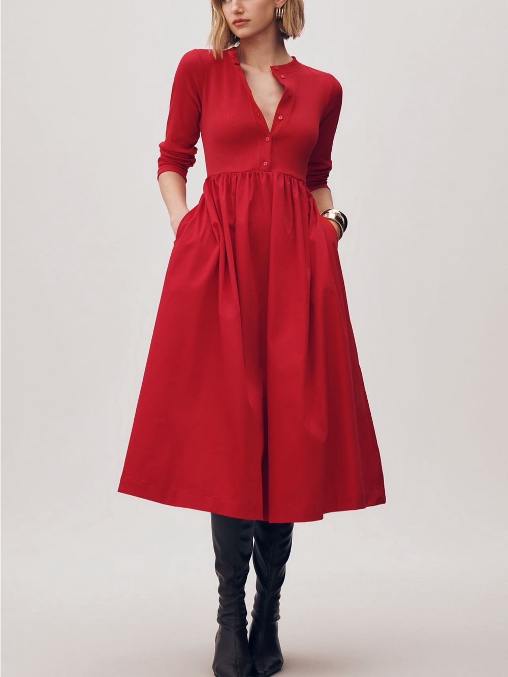 Maeve Long-Sleeve Twofer Button-Front Midi Dress - Size 1X - BNWT